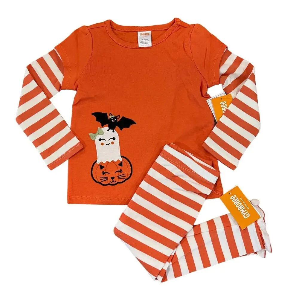 NWT Gymboree Orange & Ivory Striped Leggings & Halloween Layered Top - SIZE 2T